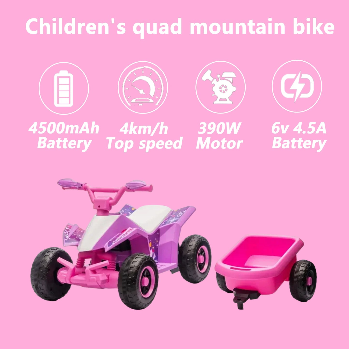 6V Battery Powered Kids Electric Vehicle, Kids Ride On ATV, 4 Wheeler Quad W Headlights, MP3, USB, Volume Control, Large Seat, Electric Ride On Toys Best Gifts For Age 3-6 Years Old
