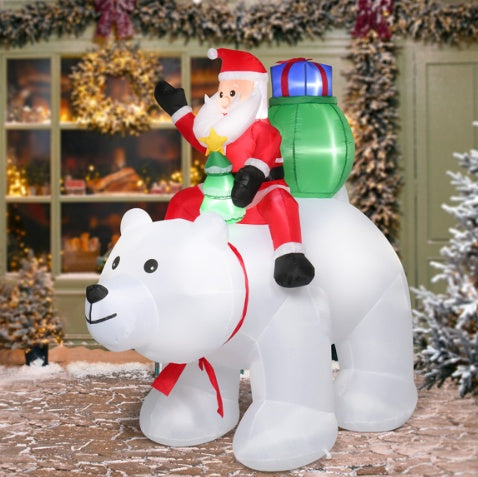 6ft 15W 7pcs LED Lights Santa Claus Rides Polar Bear Garden Santa Claus Decoration