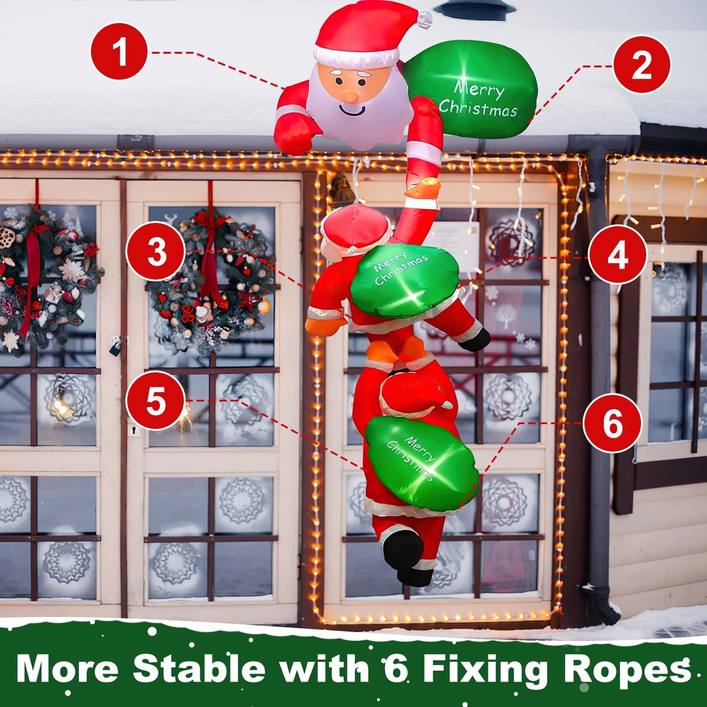 1Pc 8FT Climbing Inflatable Santa Claus With Light Hanging Blow Up Christmas Inflatable Indoor Outdoor Christmas Decorations 3 Santa Claus 3 Merry Christmas Boards